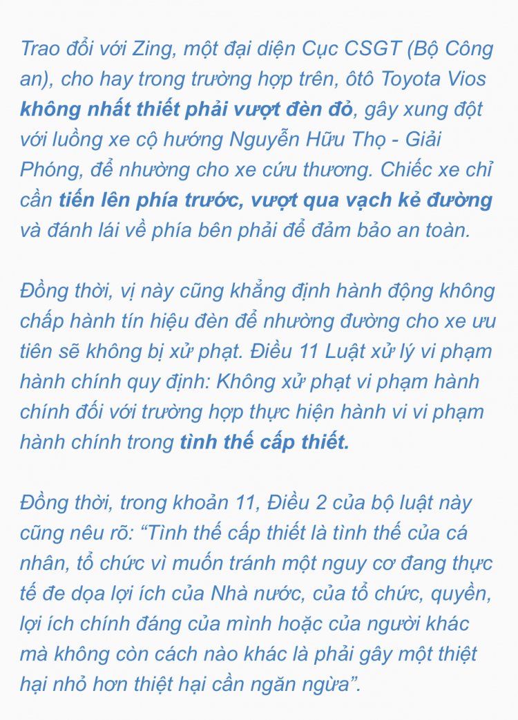 CSGT khẳng định ôtô nhường đường cho xe cứu thương dù vượt qua vạch kẻ đường trong pha đèn đỏ cũng không bị xử phạt?