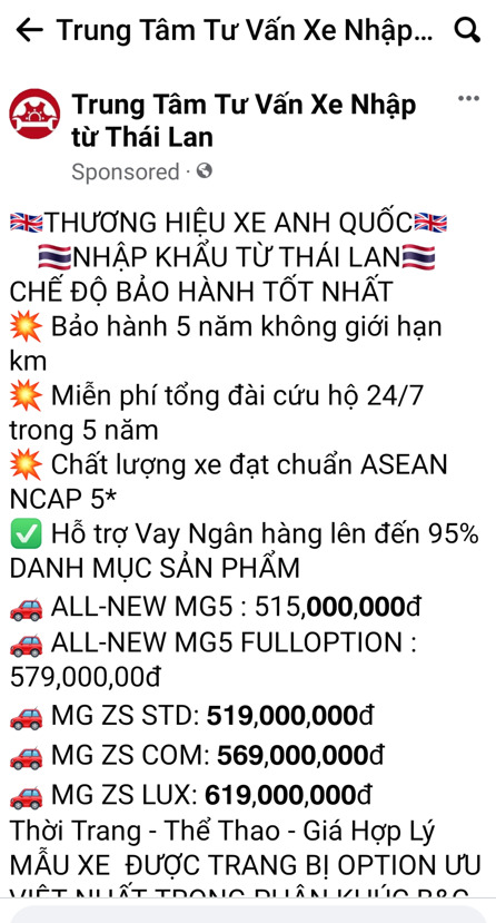 Xe Anh quốc MG hỏng không có đồ thay