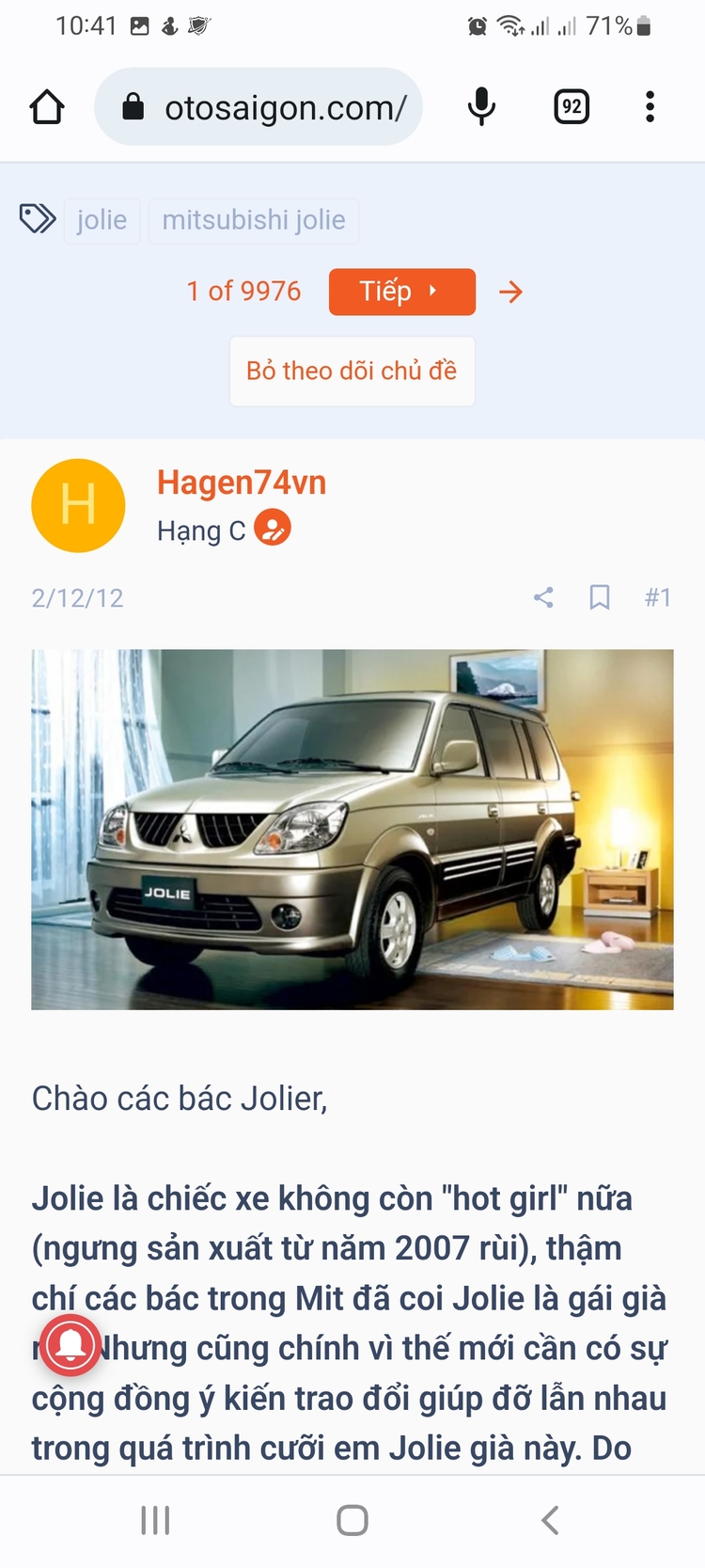 Jolie - Chiếc xe thân thiện Jolie - Chiếc xe thân thiện