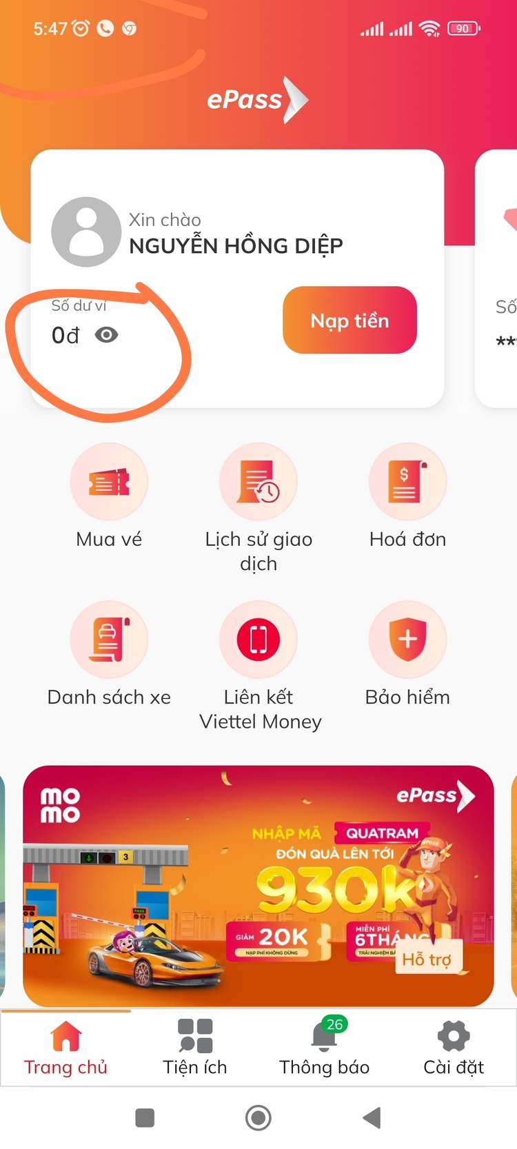 ePass tự rút tiền từ tài khoản khách hàng?