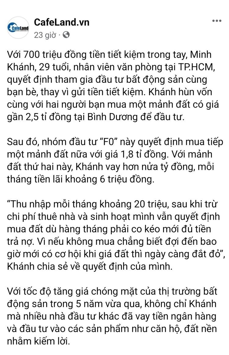 " F0 " - những Kẻ gom tiền cho Thị trường Bất Động Sản phổ thông