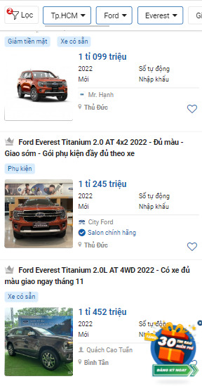 Cần tìm mua Ford Everest 2022 bản Titanium 1 cầu tại HCM