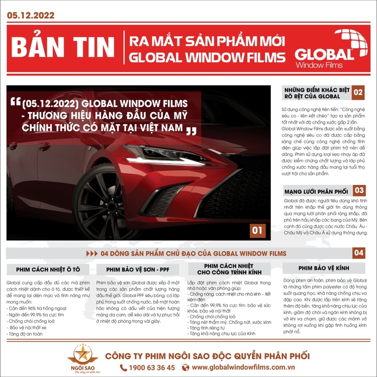 Global Window Films - Thương hiệu hàng đầu nước Mỹ đã chính thức có mặt tại thị trường Việt Global Window Films - Thương hiệu hàng đầu nước Mỹ đã chính thức có mặt tại thị trường Việt