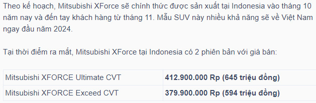 Mitsubishi XForce chính thức ra mắt toàn cầu: SUV cỡ B thiết kế đẹp, nhiều trang bị,  sẽ về Việt Nam năm sau