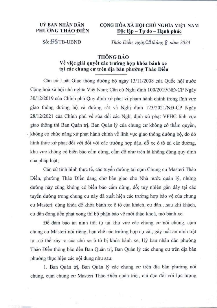 Vụ chủ xe bị khóa bánh ở Masteri Thảo Điền và đòi kiện BQL: Ai đúng ai sai? Vụ chủ xe bị khóa bánh ở Masteri Thảo Điền và đòi kiện BQL: Ai đúng ai sai?