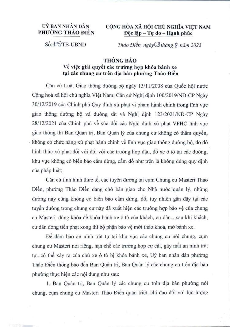 Vụ chủ xe bị khóa bánh ở Masteri Thảo Điền và đòi kiện BQL: Ai đúng ai sai?