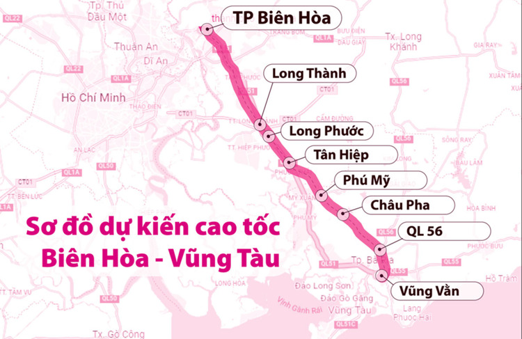  hướng tuyến cao tốc Biên Hòa - Vũng Tàu.
