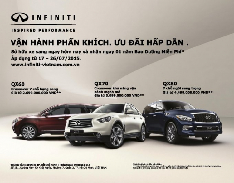 Mua Infiniti, nhận 1 năm bảo dưỡng miễn phí