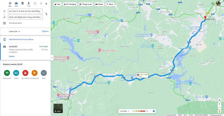 Chi tiết đường đi Đà Lạt bằng 168km cao tốc + Quốc lộ 28 + Quốc lộ 20