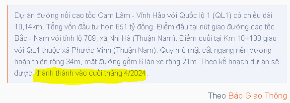 Thông tuyến chính đường nối cao tốc Cam Lâm - Vĩnh Hảo với QL1 sau hơn 1 năm thi công