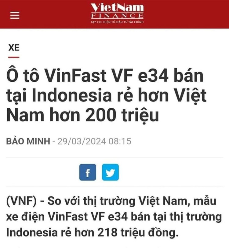 VinFast chính thức mở bán SUV điện VF e34 tại Indonesia, giá chỉ từ 492 triệu đồng