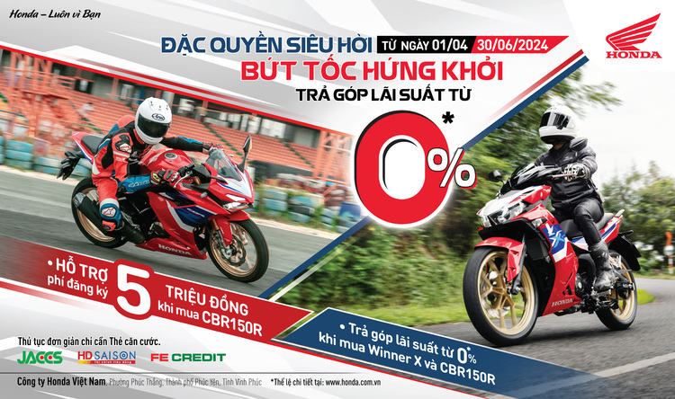 Hỗ trợ trả góp chỉ từ 0% dành riêng cho các mẫu xe Winner X và CBR150R