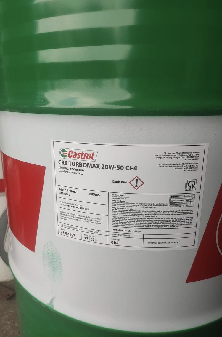 Nhớt Castrol CRB TURBOMAX 20W50 CI-4 209L chính hãng, Giá tốt tại quận 12, TPHCM.