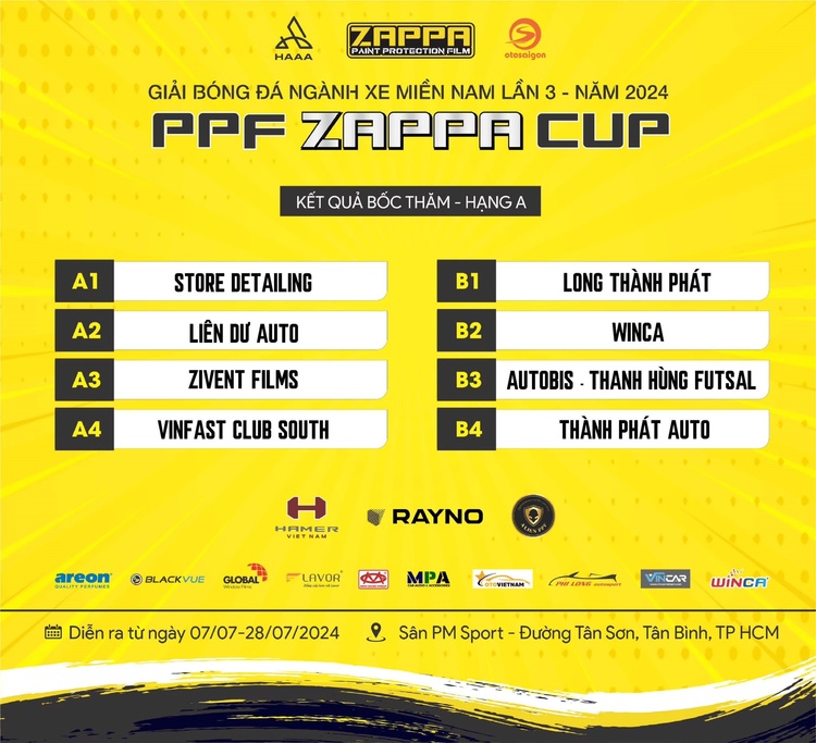 Giải Bóng Đá Ngành Xe Miền Nam lần 3 - PPF Zappa Cup 2024 bốc thăm chia bảng, chính thức khởi tranh từ ngày 7/7/2024