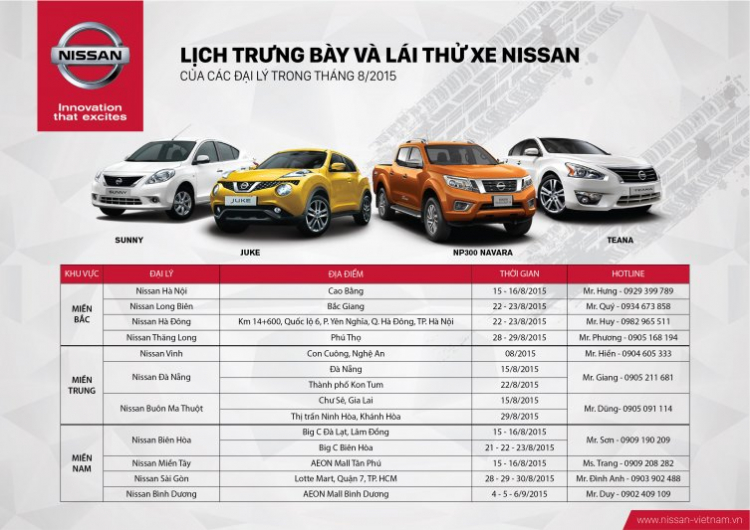 Sự kiện trưng bày và lái thử xe Nissan trên toàn quốc trong tháng 8