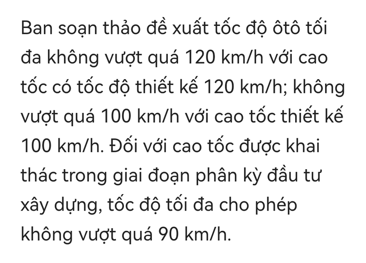 Ôtô có thể không được chạy quá tốc độ thiết kế đường cao tốc