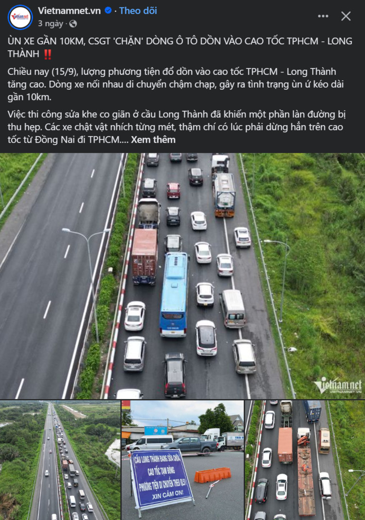Sửa khe co giãn, Cao tốc TP HCM - Long Thành nhiều lần ùn tắc gần 10 km Sửa khe co giãn, Cao tốc TP HCM - Long Thành nhiều lần ùn tắc gần 10 km