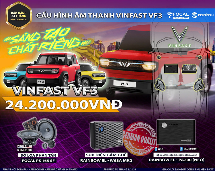 Vinfast VF3 - Nâng Cấp Hệ Thống Âm Thanh Với Cấu Hình Cao Cấp (Full Active) | Focal - Rainbow