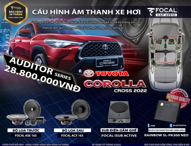 Toyota Corolla Cross HEV nâng cấp âm thanh Focal và amply Rainbow