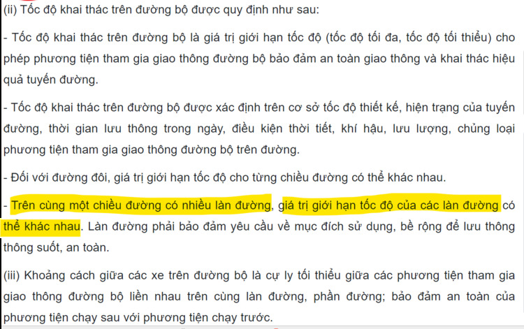 Quy định tốc độ tối đa cho riêng từng làn là trái luật?