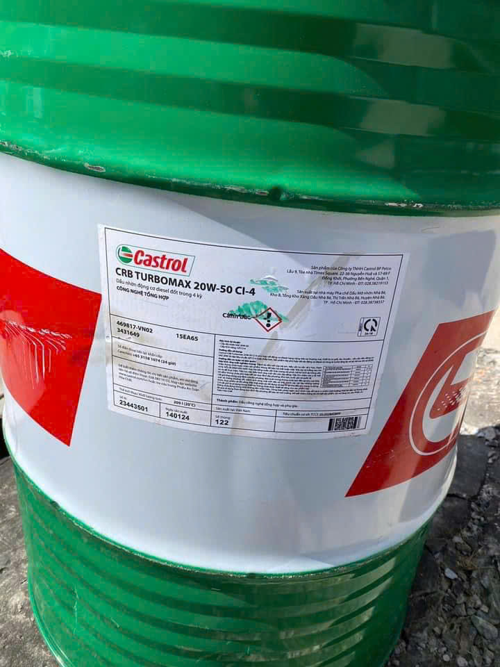 Dầu động cơ Castrol CRB Turbomax 20W50 CI-4 phuy 209L chính hãng tại TPHCM.