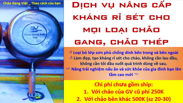 Chaogangviet_Chảo gang thô kháng rỉ sét, không cần lau dầu hay tôi dầu