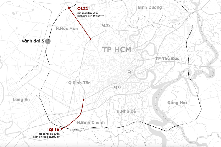 Mở rộng hai quốc lộ cửa ngõ TP HCM lên 60 m