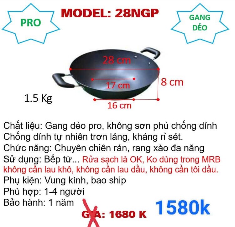 Chaogangviet_Chảo gang thô kháng rỉ sét, không cần lau dầu hay tôi dầu