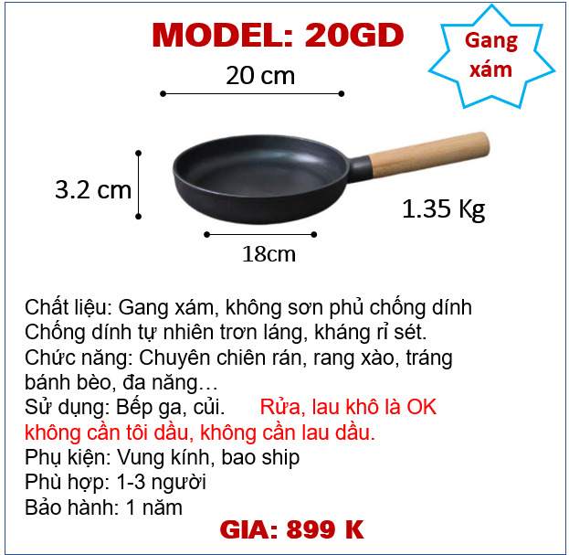 Chaogangviet_Chảo gang thô kháng rỉ sét, không cần lau dầu hay tôi dầu