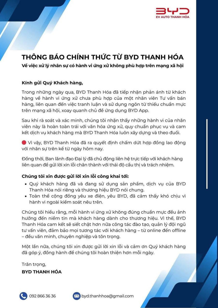 Chủ xe BYD bức xúc khi BYD VN thu phí ứng dụng BYD App hơn 15 triệu đồng