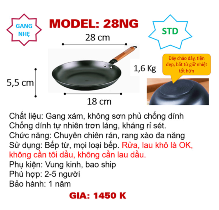 Chaogangviet_Chảo gang thô kháng rỉ sét, không cần lau dầu hay tôi dầu