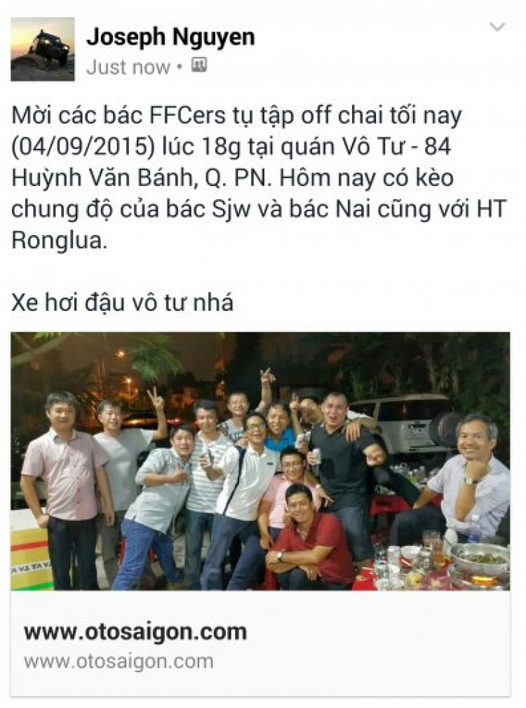 Off chai định kỳ tối thứ 6 hàng tuần của FFC