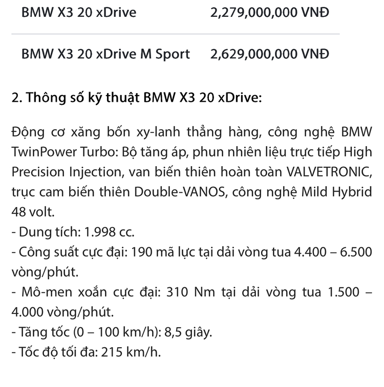 BMW X3 thế hệ mới chốt giá từ 2,279 tỷ đồng tại Việt Nam BMW X3 thế hệ mới chốt giá từ 2,279 tỷ đồng tại Việt Nam