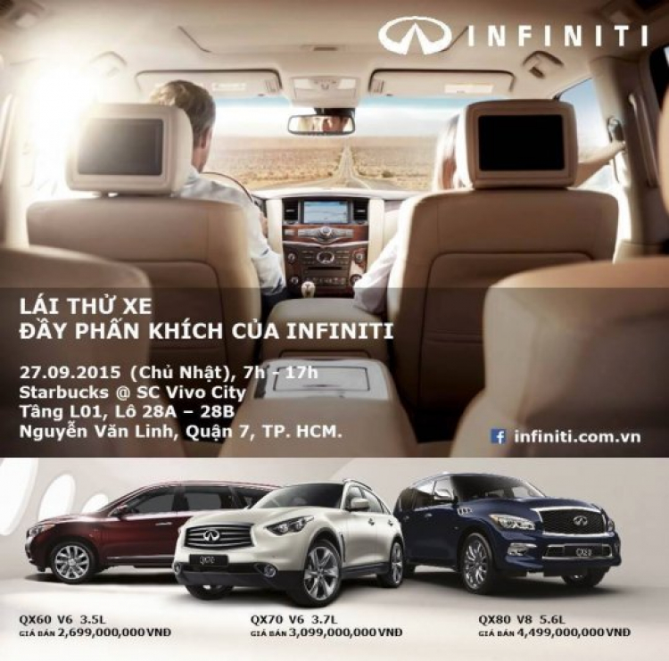 Lái thử xe Infiniti tuần này tại Vivo City