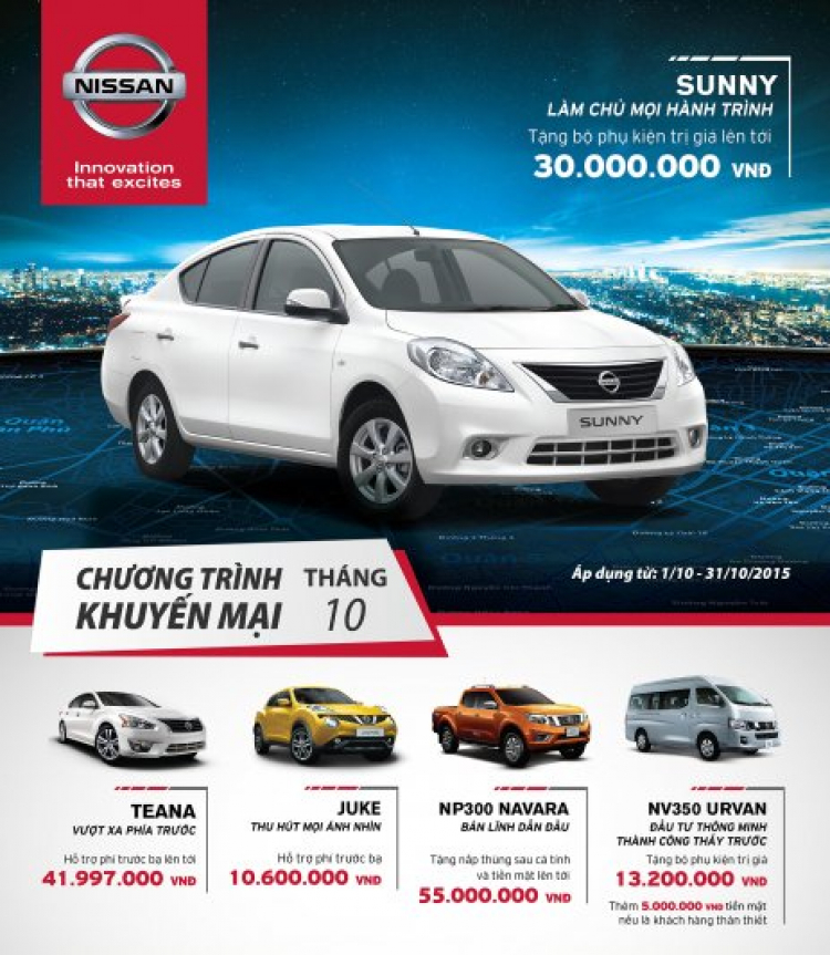 Ưu đãi đặc biệt trong tháng 10/2015 cùng Nissan Việt Nam