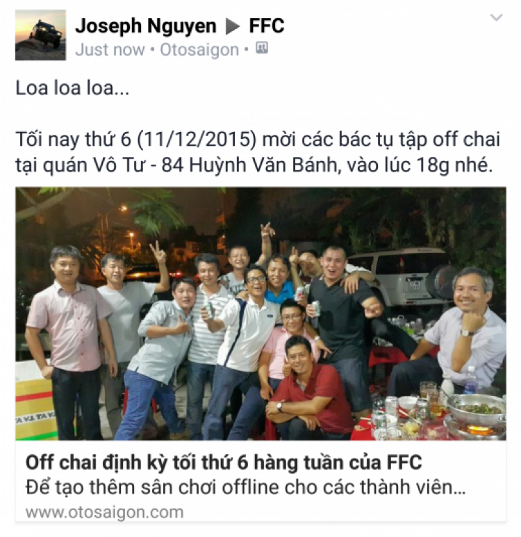 Off chai định kỳ tối thứ 6 hàng tuần của FFC