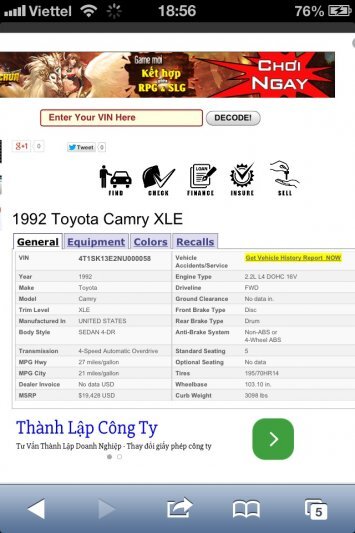 Camry: Trao đổi kinh nghiệm sửa chữa, phụ tùng Camry 8X 9X 0X (Đời 86 đến 2000) Camry: Trao đổi kinh nghiệm sửa chữa, phụ tùng Camry 8X 9X 0X (Đời 86 đến 2000)