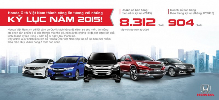 2015 Năm thành công rực rỡ nhất của Honda ô tô Việt Nam