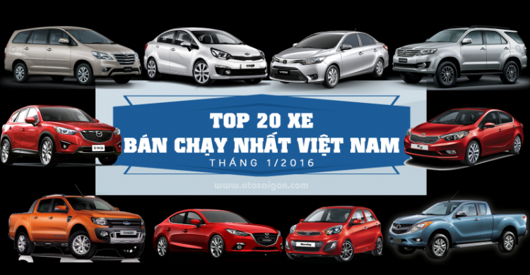 [Infographic] Top 20 xe bán chạy nhất Việt Nam tháng 1/2016