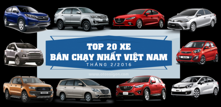 [Infographic] Top 20 xe bán chạy nhất Việt Nam tháng 2/2016