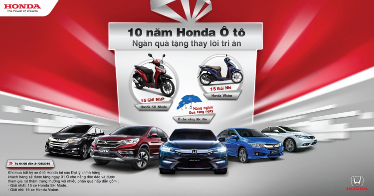 Ưu đãi đặc biệt nhân Kỷ niệm 10 năm ra mắt chiếc xe ôtô Honda đầu tiên