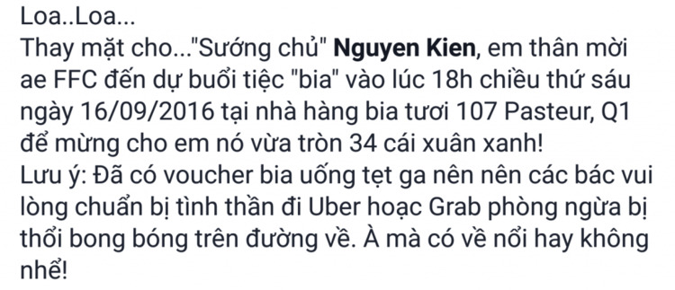 Off chai định kỳ tối thứ 6 hàng tuần của FFC