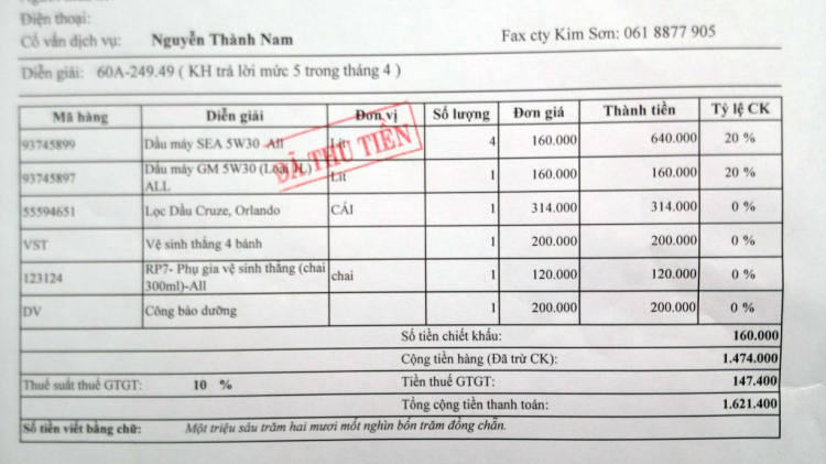 Bảo dưỡng 10.000km vầy có hợp lý không các bác?