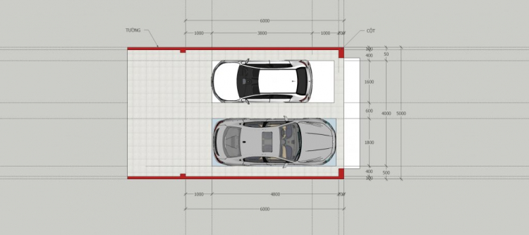 Chỗ để 2 oto cho nhà rộng 5 met.