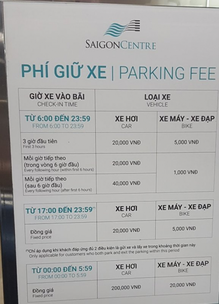 Gởi xe dưới hầm Saigon Centre (Takashimaya mới mở) bị tính 760k