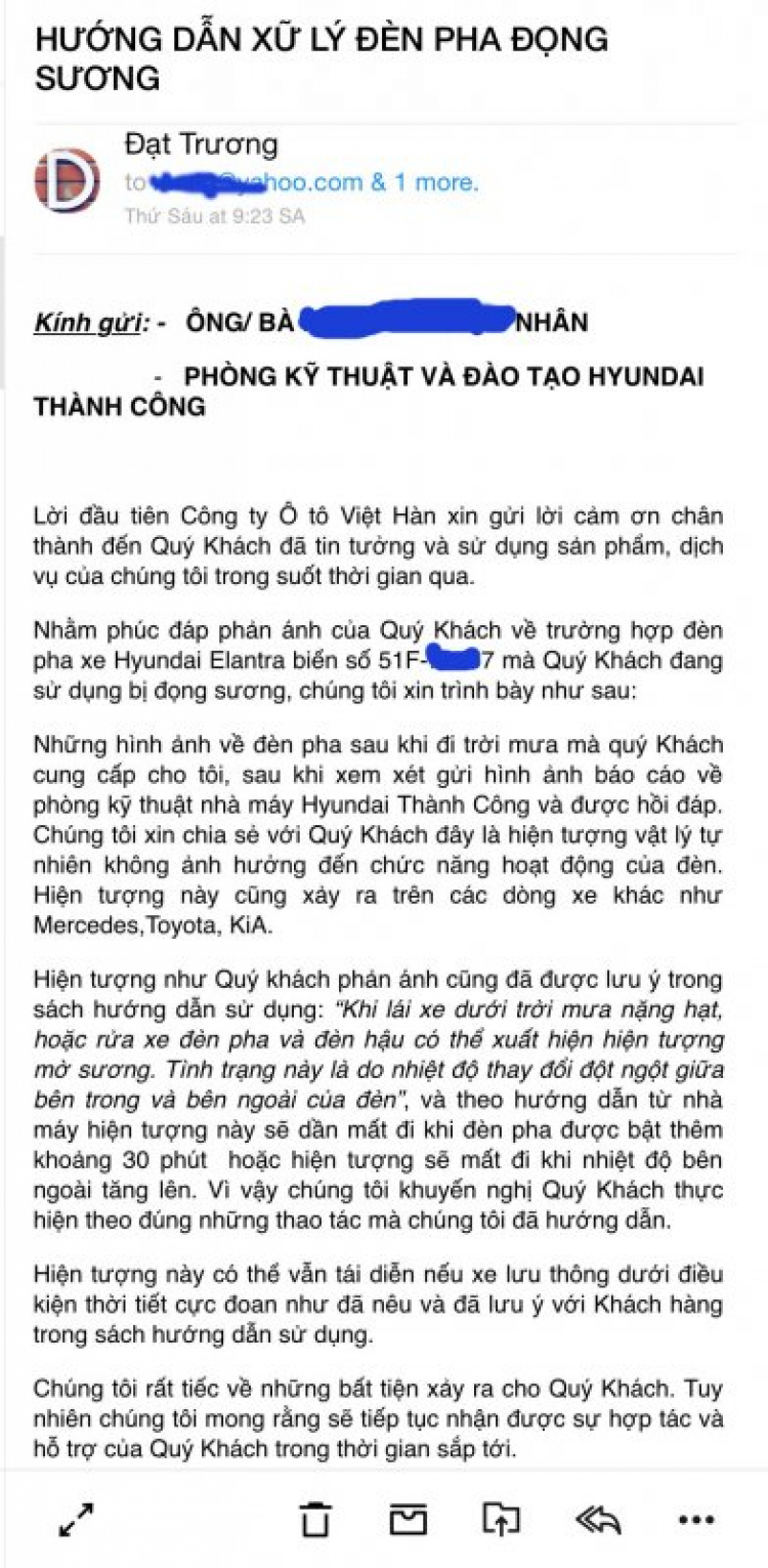 Hyundai Elentra 2016 đèn vào nước nhưng Thành Công từ chối bảo hành Hyundai Elentra 2016 đèn vào nước nhưng Thành Công từ chối bảo hành