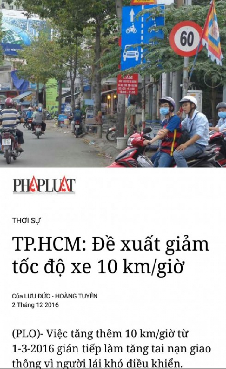 Đề xuất "Giảm tốc độ tối đa 10km/h tại khu vực Tp. HCM" - các bác nghĩ sao ?