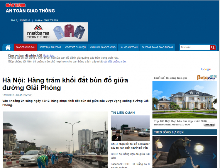 (Hà Nội) xe ben làm rơi rớt số lượng lớn đất trên đường.