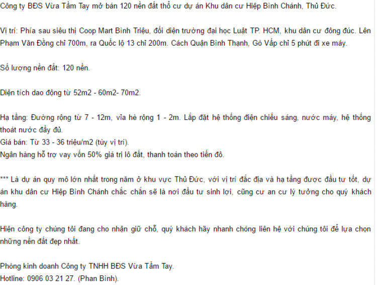 Đất Hiệp Bình Chánh Thủ Đức
