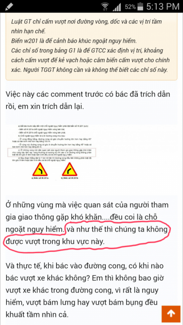 Lỗi vi phạm vượt trong đoạn đường có biển tam giác vàng cảng báo đường cong